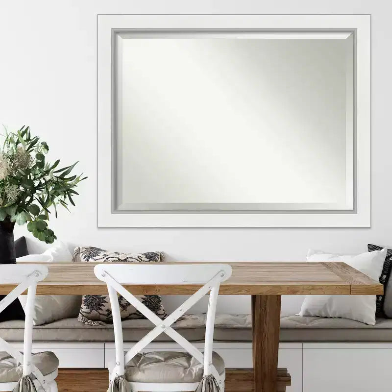 Miroir mural encadré blanc Argenté