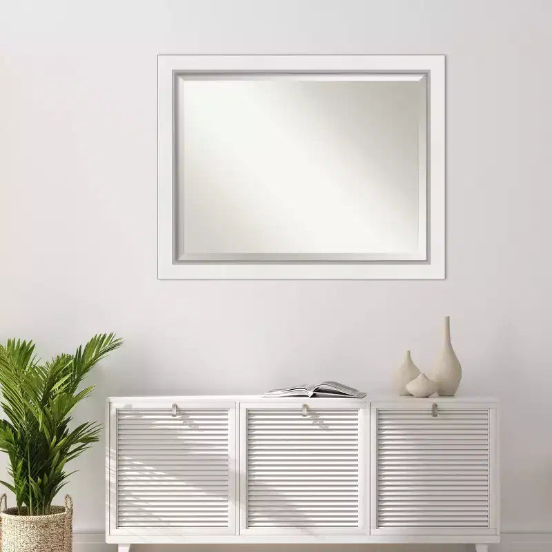 Miroir mural encadré blanc Argenté