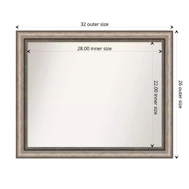Miroir mural biseauté orné pour salle de bain - Argenté