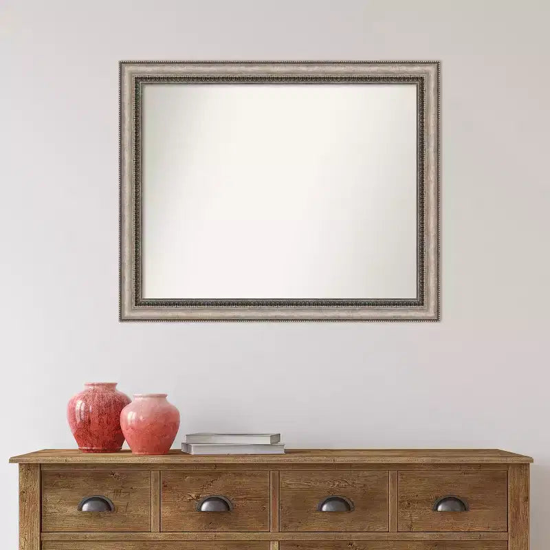 Miroir mural biseauté orné pour salle de bain - Argenté