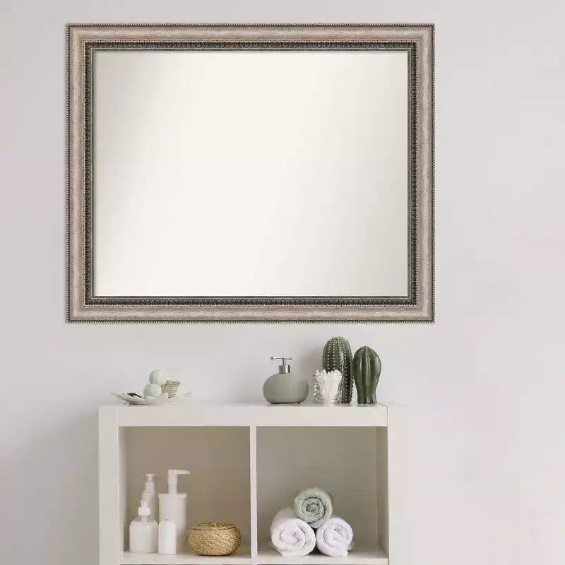 Miroir mural biseauté orné pour salle de bain - Argenté