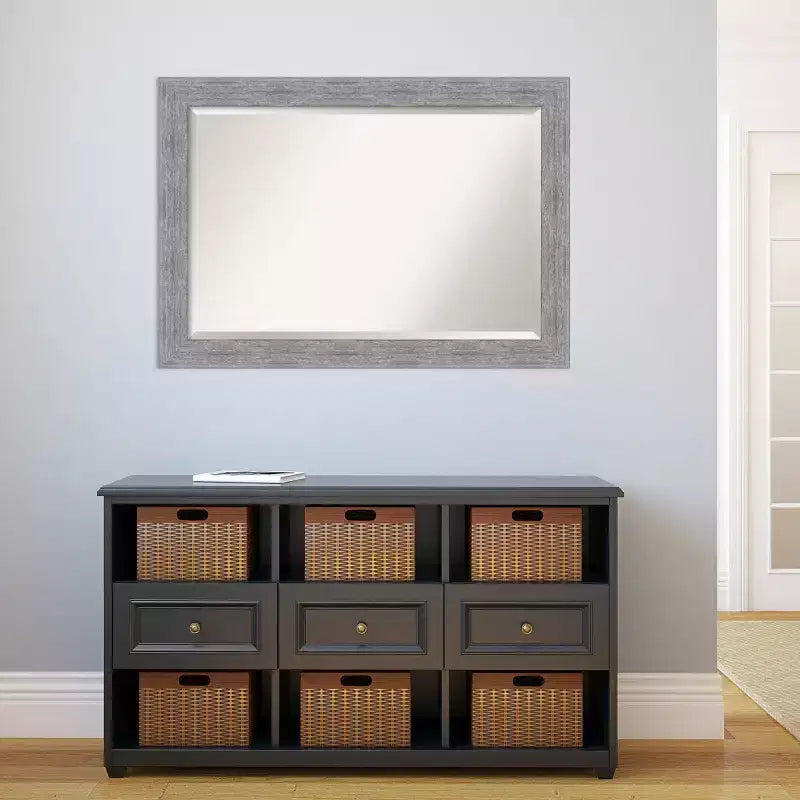 Miroir mural encadré rustique en écorce gris