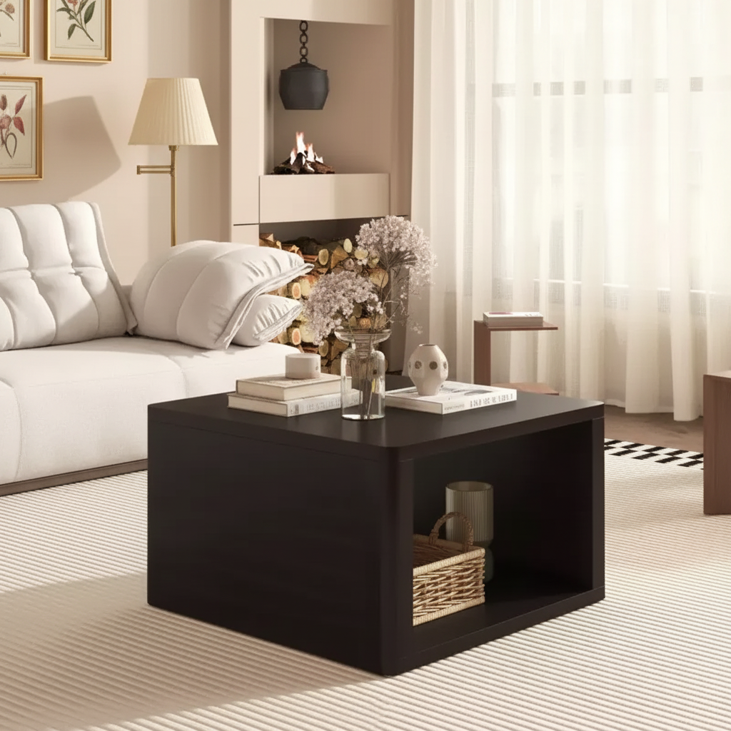 Table basse carrée en bois avec rangement