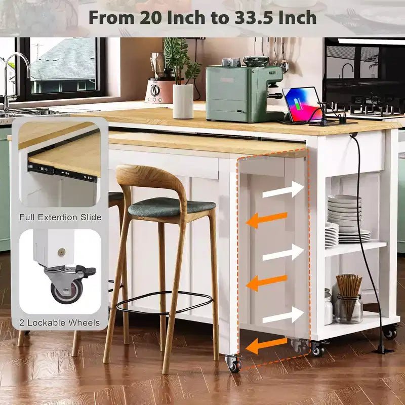 Îlot de cuisine avec table à manger extensible