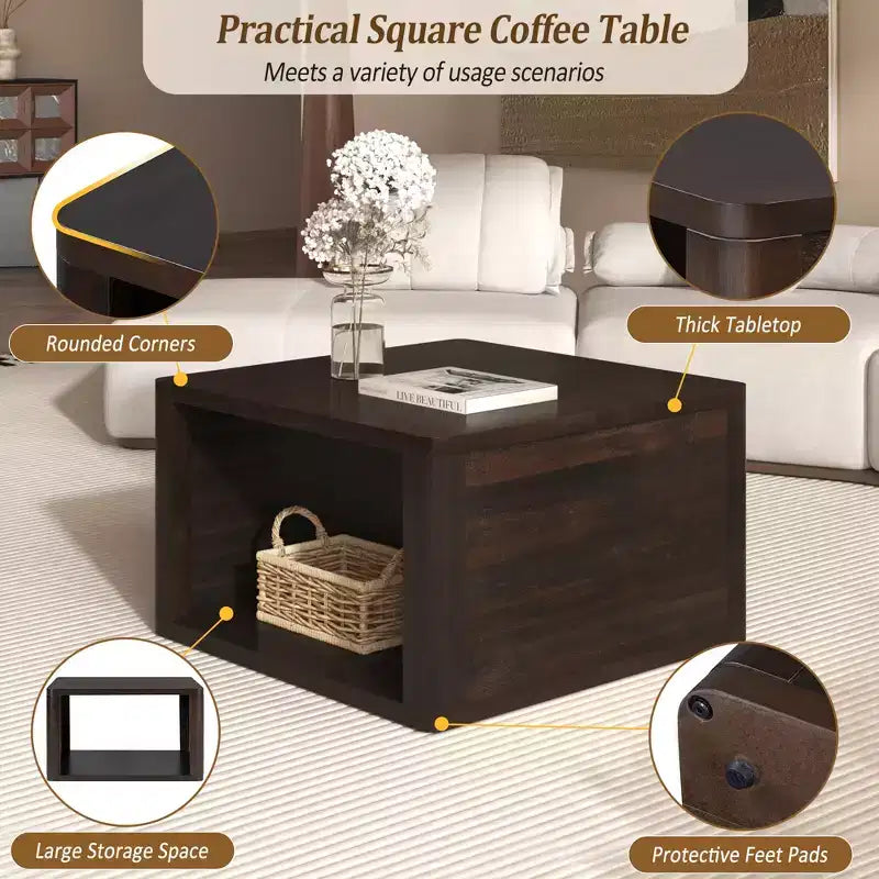 Table basse carrée en bois avec rangement