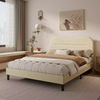 Tête de lit lit plateforme rembourré en tissu bouclé Teddy beige