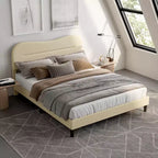 Tête de lit lit plateforme rembourré en tissu bouclé Teddy beige