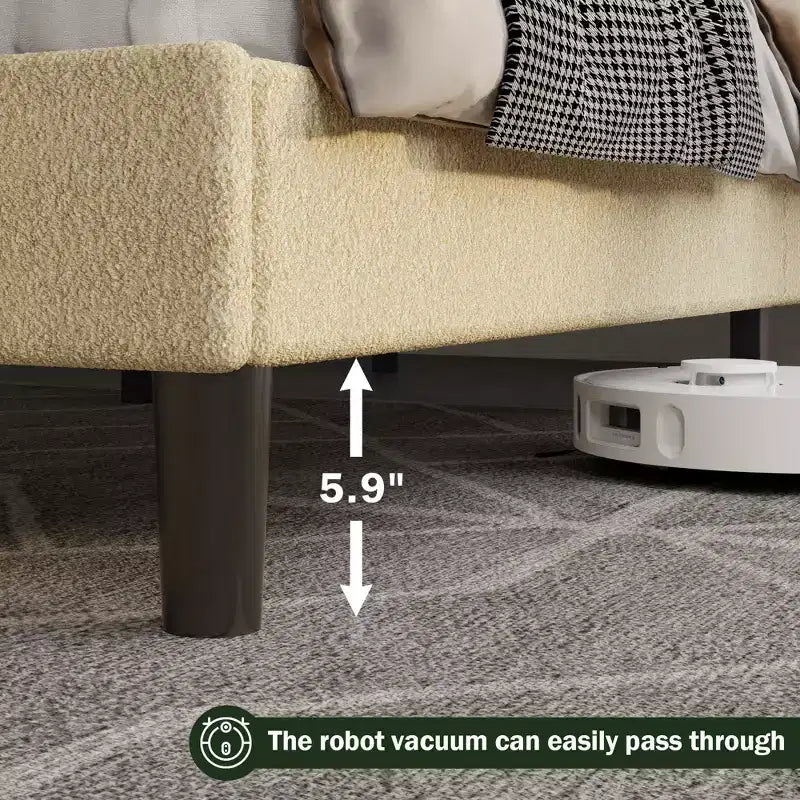 Tête de lit lit plateforme rembourré en tissu bouclé Teddy beige