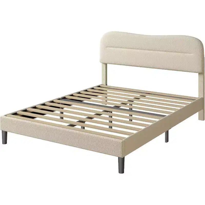 Tête de lit lit plateforme rembourré en tissu bouclé Teddy beige