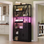 71.2in Tall Coffee Bar Station with Power Outlet, LED Light and Glass Holder, Wine Liquor Cabinet for Living Room, Microwave Stand Bakers Rack