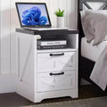 Farmhouse End Table with Charging Station, USB Port & Type-c Port, Modern Nightstand for Bedroom, Living Room, Office, Bedside Cabinet
