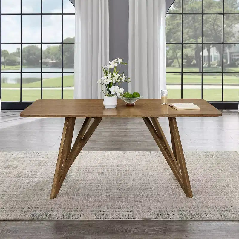 Table de salle à manger longue, pied tripode croisé