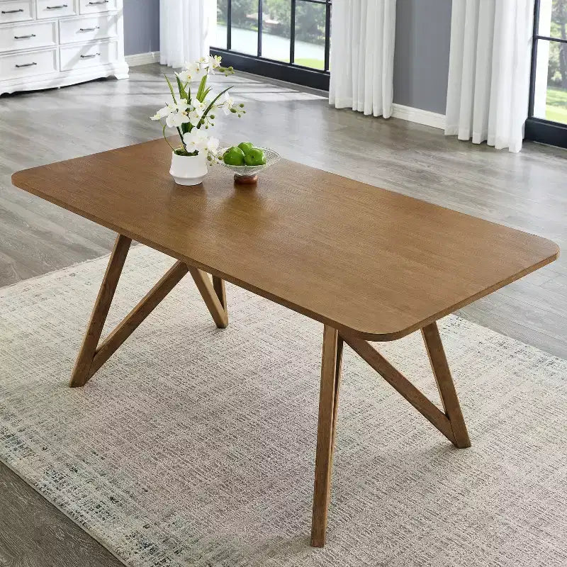 Table de salle à manger longue, pied tripode croisé