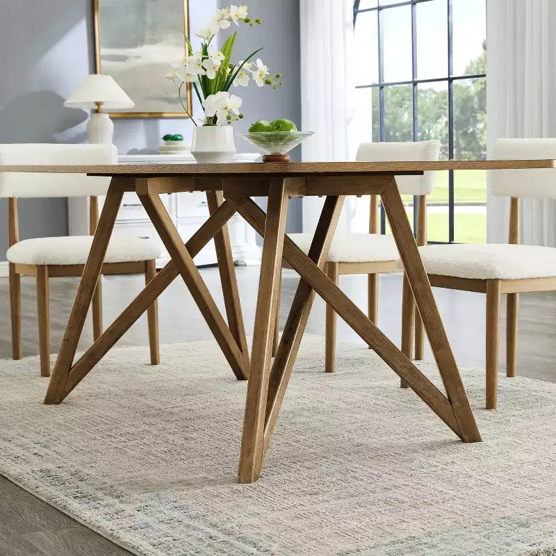 Table de salle à manger longue, pied tripode croisé