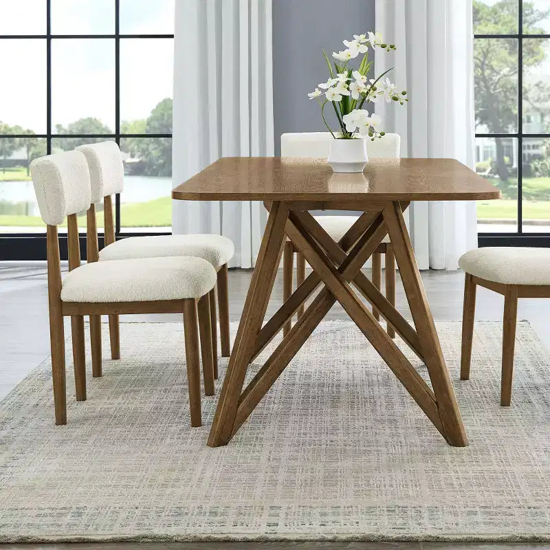 Table de salle à manger longue, pied tripode croisé
