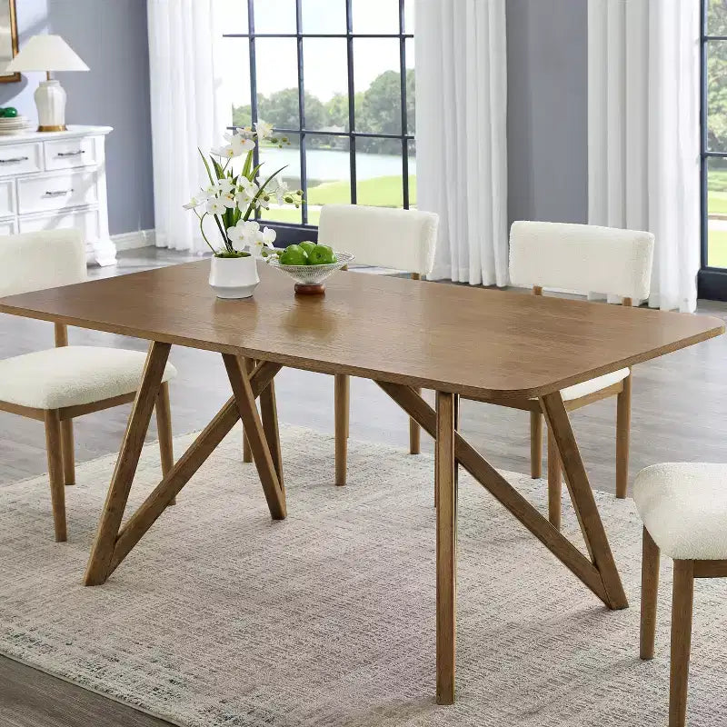 Table de salle à manger longue, pied tripode croisé