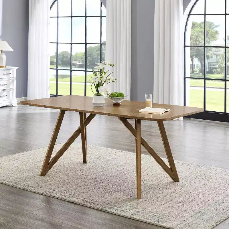 Table de salle à manger longue, pied tripode croisé
