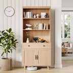 72.4 Freestanding Wooden Bookcase with Storage, Tall Bookshelf Featuring Doors & Drawers, Display Shelf for Living Room, Office, Bedroom, Kitchen
