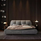 MAYEERTY Queen Size Luxury Upholstered Platform Bed with Oversized Padded Backrset and Solid Wood Frame Gray