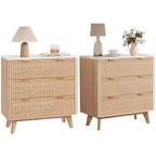 32 Width Fluted Nightstand Set of 2, Modern 3 Drawer Bedside Table , End Table for Bedroom, Living Room, Hallway (Walnut 2pcs)