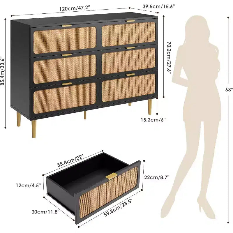 Tiroirs de commode en rotin, Armoire haute moderne