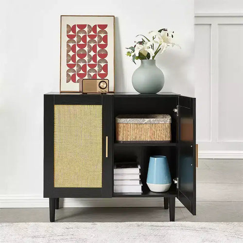Bahut de salle à manger avec rangement, meuble de rangement en rotin