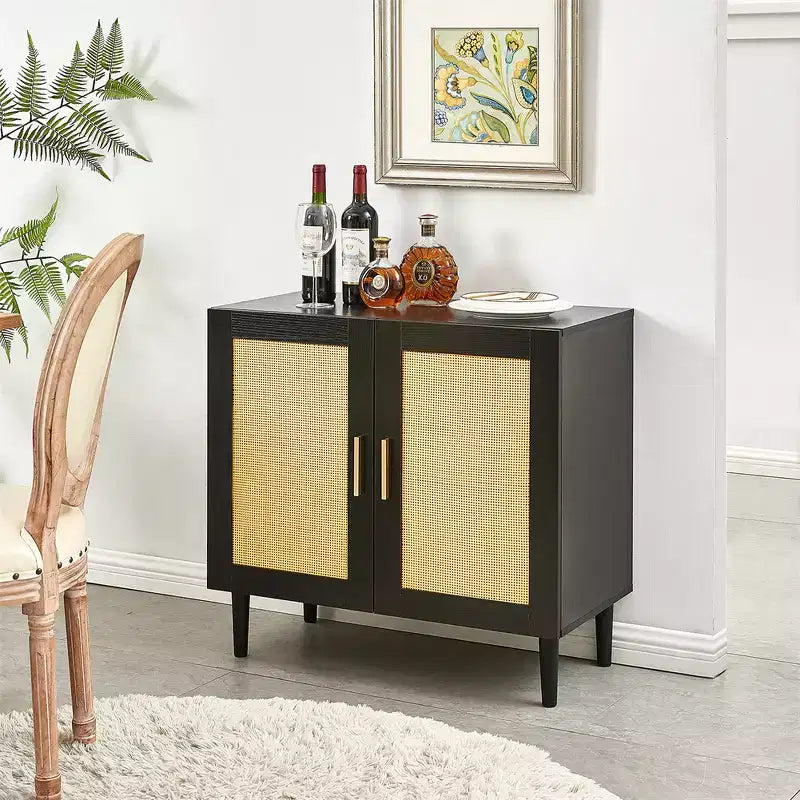 Bahut de salle à manger avec rangement, meuble de rangement en rotin