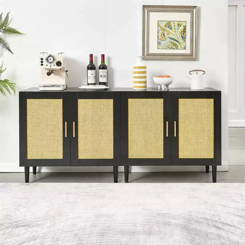 Bahut de salle à manger avec rangement, meuble de rangement en rotin