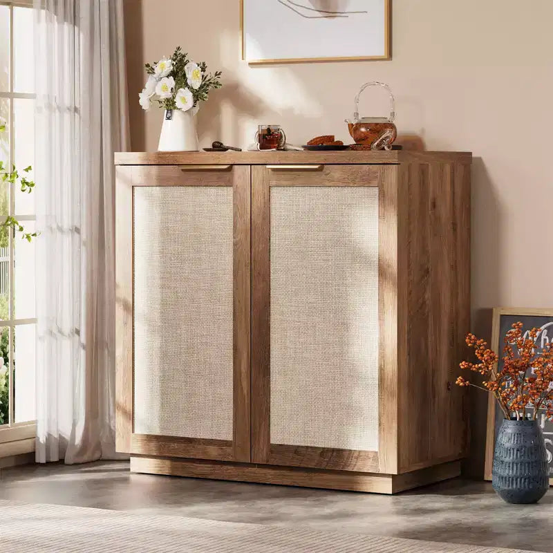 Hommpa 31 2-Door Rattan Buffet Sideboard Cabinet Multipurpose Dining Room Organizer