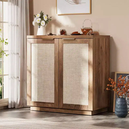 Hommpa 31 2-Door Rattan Buffet Sideboard Cabinet Multipurpose Dining Room Organizer