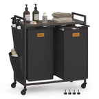 VASAGLE Laundry Hamper, Rolling Cart with Shelves, Small Side Pockets, 6 Labels, 2 Compartments, 26.4 Gal. (100 L), Ink Black and Ash Brown