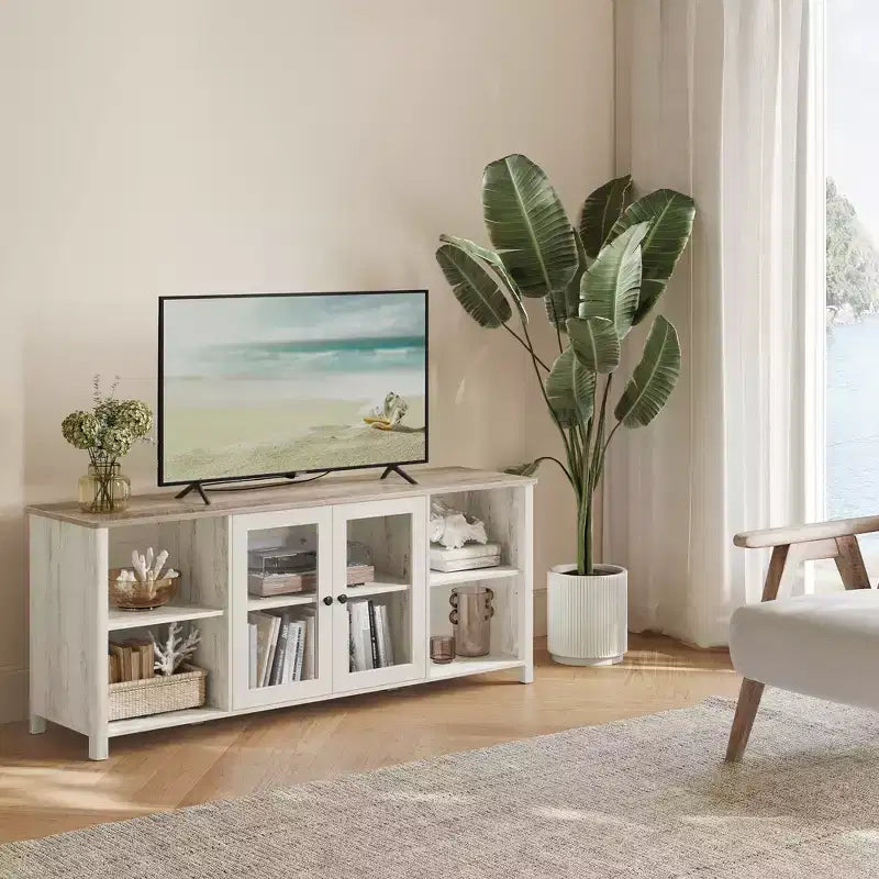 Meuble TV blanc rustique et greige chiné