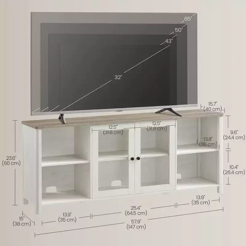 Meuble TV blanc rustique et greige chiné
