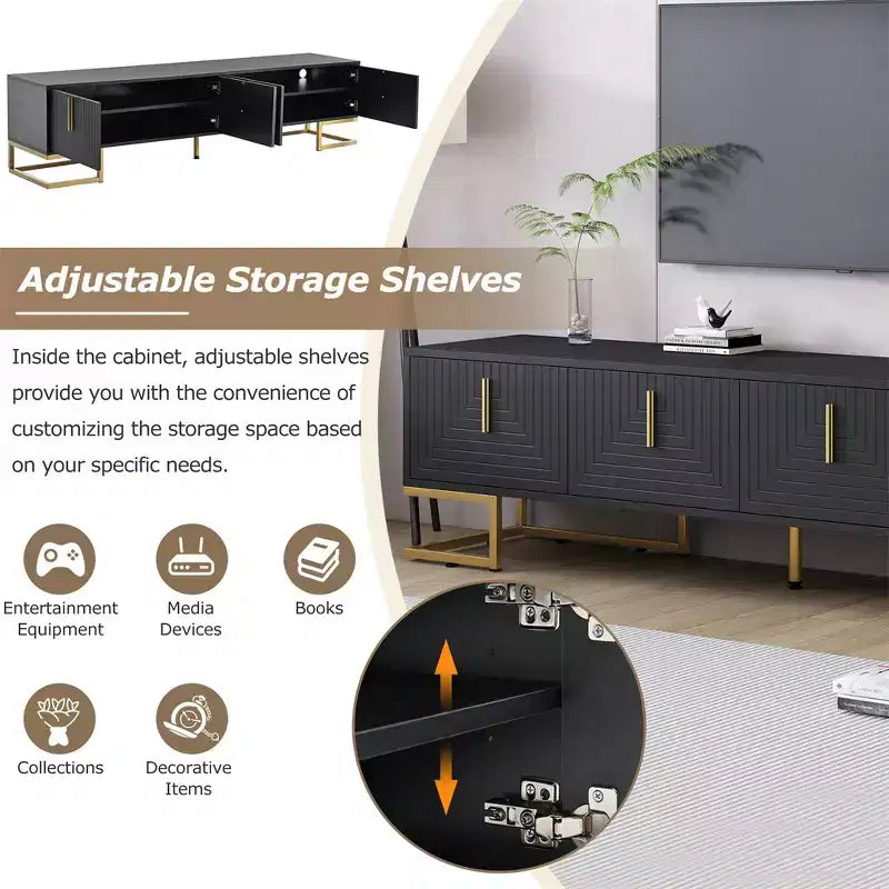 Meuble TV, panneau en bois ondulé