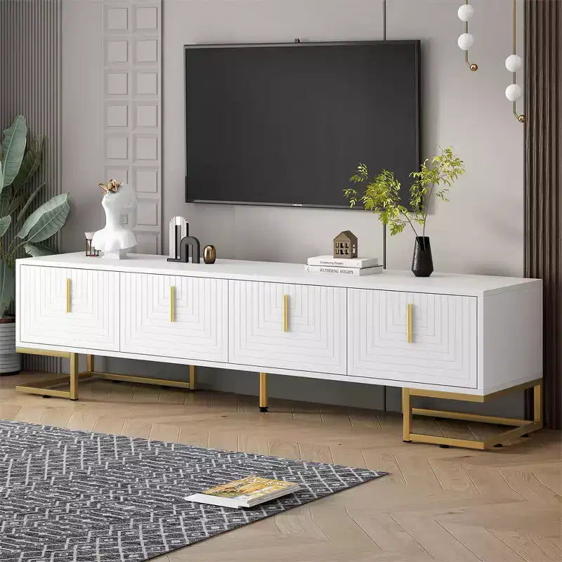 Meuble TV, panneau en bois ondulé