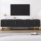 TV Stand, Mid Century Modern Entertainment Center with Storage, Adjustable Shelves, Waveform Panel Wood TV Console Table Media Cabinet