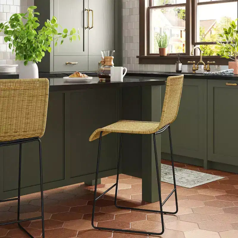 Tabouret de bar moderne en rotin hauteur comptoir