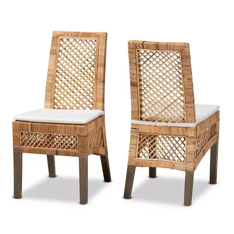 Chaise de salle à manger en rotin et bois