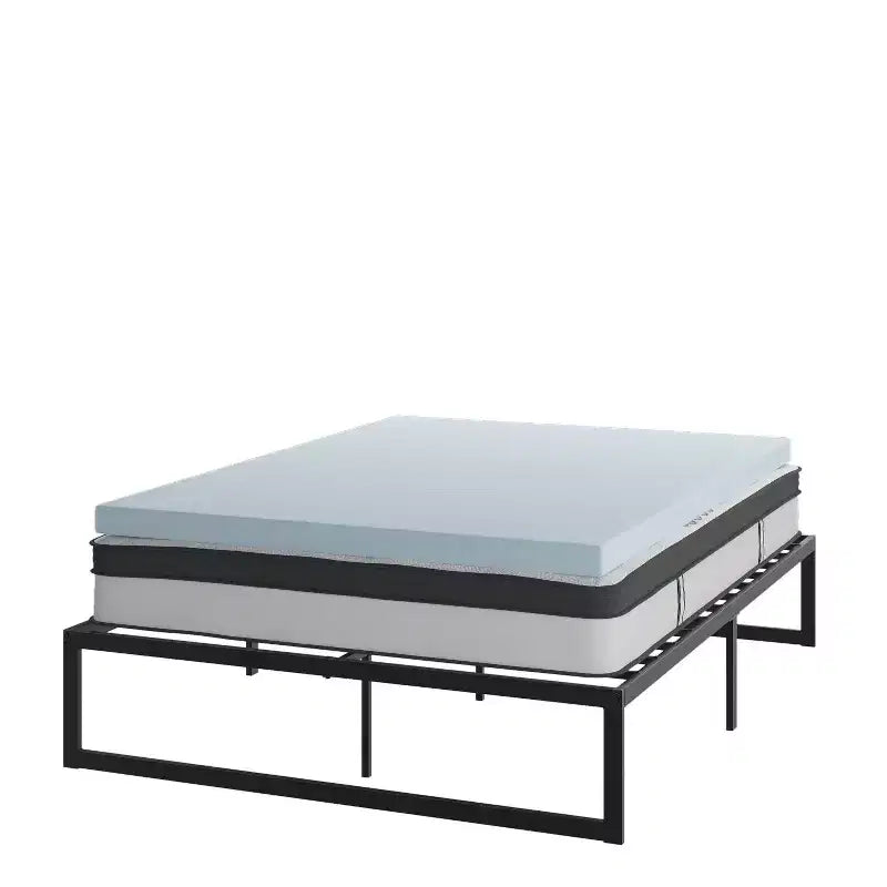 Flash Furniture 14 Inch Metal Platform Bed Frame with 10 Inch Pocket Spring Mattress in a Box and 2 Inch Cool Gel Memory Foam Topper