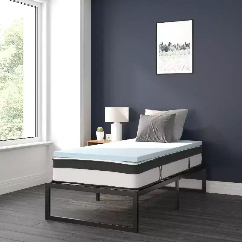 Cadre de lit en métal Plateforme Surmatelas en mousse à mémoire de forme gel rafraîchissant