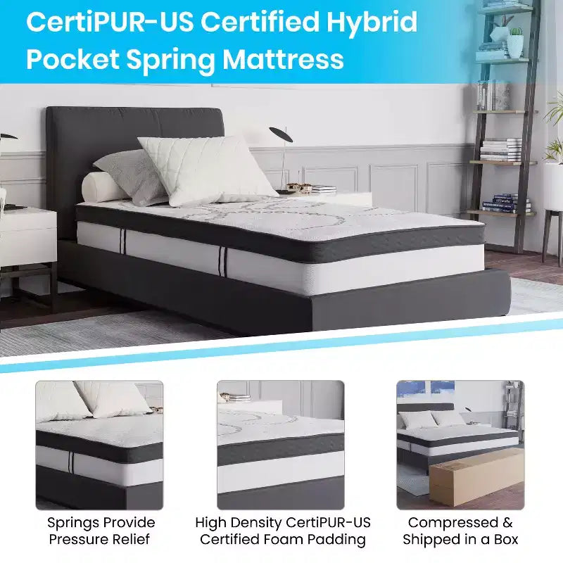Cadre de lit en métal Plateforme Surmatelas en mousse à mémoire de forme gel rafraîchissant
