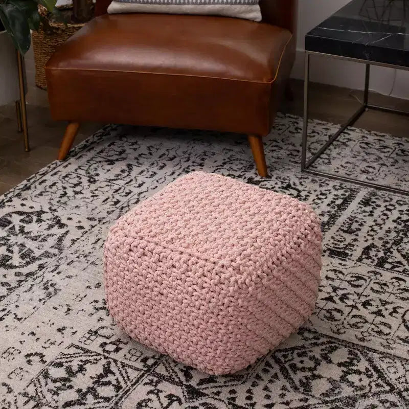 Pouf repose-pieds carré - Rose poudré